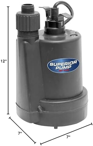 Superior Pump 91250 1800GPH Thermoplastic Submersible Utility Pump with 10-Foot Cord, 1/4 HP - Image 6
