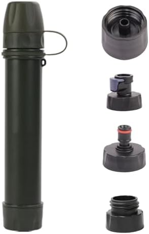 1 Pack Survival Water Filter Straw for Hiking & Camping, 2025 Personal Portable Water Purifier, 3000L Long Life, Includes Bottle & Hydration Bladder Adapters (1, Dark Green, 3x3x19.3cm) by Unknown