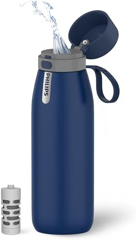 PHILIPS Filtered Water Bottle Stainless Steel Travel Keeps Cold 32oz Blue by PhilipsWater