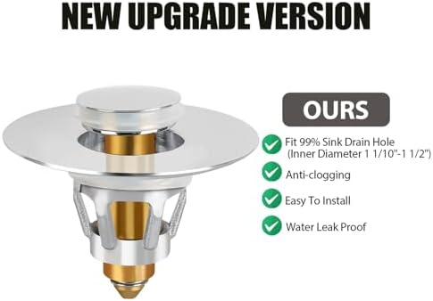 Three colors Bathroom Sink Stopper, 1.1-1.5" Bathroom Sink Drain Strainer, Universal WashBasin Pop Up Drain Stopper, Bounce Core Push Type Sink Plug, Anti-Clogging, Stainless Steel (Silver,1PCS) - Image 3