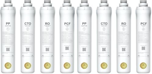 Bluevua Official RO100ROPOT 8-Pack Replacement Filter Set, Pack of 1 PP Filter and 1 CTO Filter and 1 RO Filter and 1 PCF Filter by Bluevua