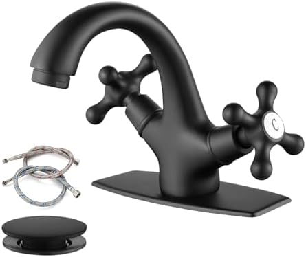 gotonovo Bathroom Sink Faucet 1 Hole Double Cross Handle, Matte Black by HOME