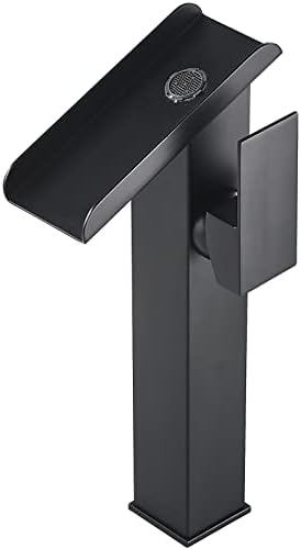 Waterfall Vessel Sink Faucet Bathroom Black Single Hole One Handle Brass Bowl Sink Faucets with Supply Line Deck Mounted Tall Lavatory Vanity Basin Tap Pedestal Commercial by Chiczam
