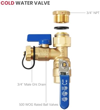GASLAND 3/4 Inch Tankless Water Heater Service Valve Kit, with Pressure Relief Valve, Hot Cold Water Supply Isolator Valves in Clean Brass Construction - Image 3