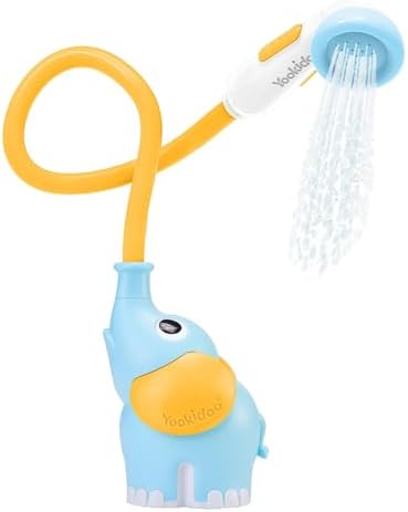 Yookidoo Baby Bath Shower Head - Elephant Water Pump and Trunk Spout Sprayer - One Handed Flow Control for Newborn Babies in Tub Or Sink (Blue&Orange) by Yookidoo