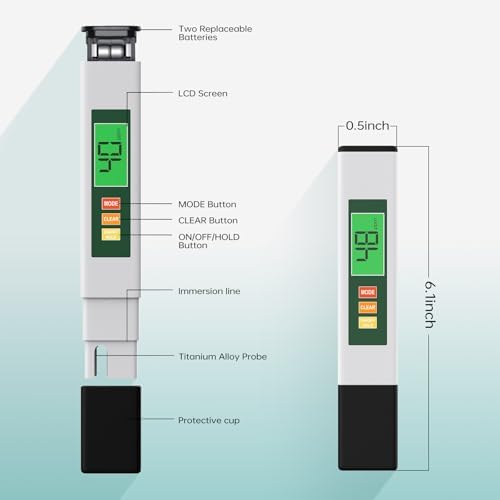 TDS Water Tester, 4 in 1 TDS Meter Digital Water Tester for Drinking Water, Professional 0-9990ppm PPM EC & Temp Water TDS Meter for Home & Travel Regular Water Quality Testing White & Green 6 in - Image 7