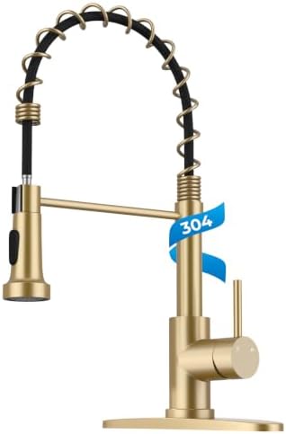 WEWE Utility Sink Faucet with Sprayer, Pull-Down, Gold, High Arc by WEWE