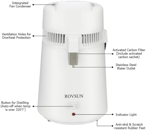 ROVSUN【Upgraded】 1.6 Gallon/6L Countertop Water Distiller with Flame-Retardant Material & BPA-Free Container, Home Distilled Water Machine Maker Distilling Water Purifier, Stainless Steel Interior - Image 5