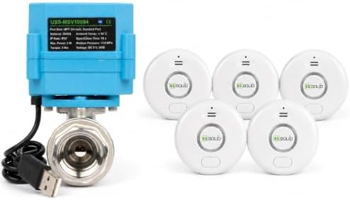 3/4" Smart SS304 Motorized Ball Valve + WiFi Water Leak Alarm 5-Pack by USSolid