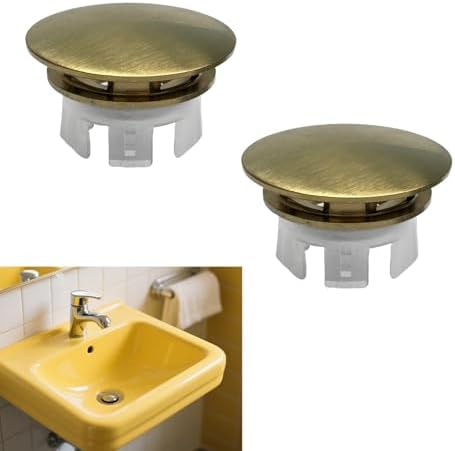 2 Pack Sink Basin Overflow Trim Ring,Solid Brass Bathroom Sink Trim Overflow Cover,Bathroom Kitchen Sink Trim Overfolow Cover Insert in Hole Round Caps(Gold) by Anglepingping