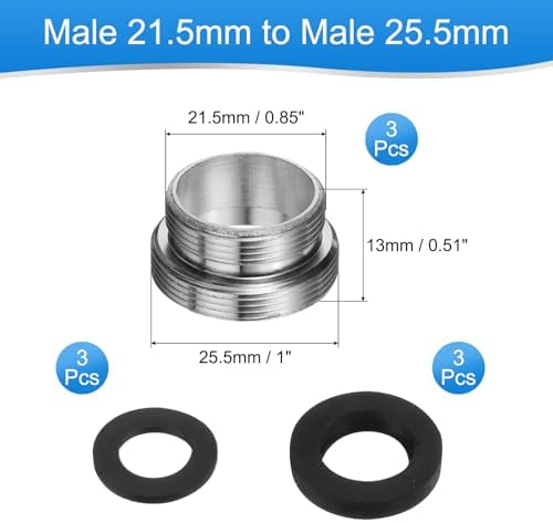 uxcell 3Pcs Faucet Adapter Kit, Male 0.85in to Male 1in Kitchen Sink Stainless Steel Tap Aerator Adapter Set to Connect Garden Hose, Water Filter, Standard Hose Diverter - Image 2