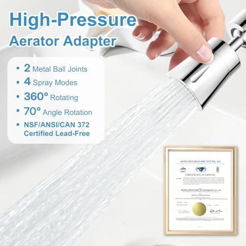 Faucet Aerator 4 Modes, 360° Swivel Faucet Sprayer Head Attachment, Chrome - Image 4