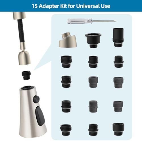 Universal Kitchen Faucet Head, 3 Modes, 15 Adapters Kit, Brushed Nickel - Image 2