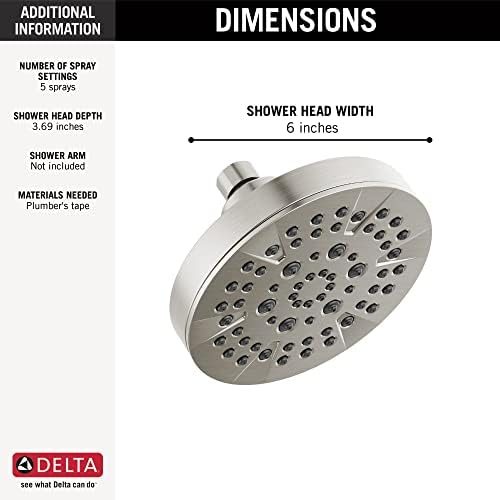 Delta 6-Setting Chrome Shower Head with High Pressure Spray, 6 Inch Round Shower Head, Showerheads, 1.75 GPM Flow Rate, Chrome 52535 - Image 3