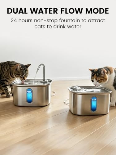 Cat Water Fountain Stainless Steel for Cats Indoor 2.5L 85oz by BPA-free SUS304, Effective 6-Layer Filter Cat Fountain for Drinking 20dB Ultra Quiet Metal Pet Water Fountain (Fountain108oz+Filter+Mat) - Image 6