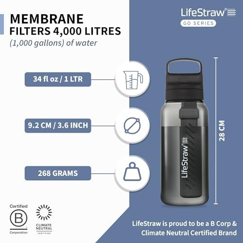 LifeStraw Go Series BPA-Free Water Filter Bottle, 1 L, Nordic Noir - Image 5
