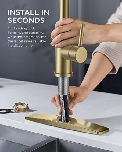 FORIOUS Kitchen Faucet with Pull Out Sprayer, Single Handle, Brushed Gold - Image 4