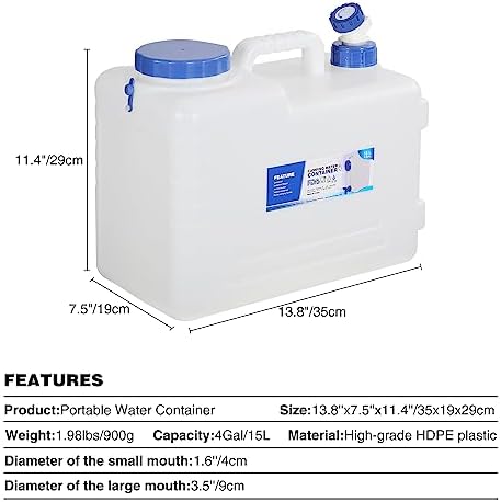 REDCAMP 4 Gallon/15L Portable Water Container with Spigot,Camping Water Jug,Camping Water Container, Large Water Tank,Portable Emergency Water Storage for Camping,Car,Hiking,Hurricane Supplies - Image 2