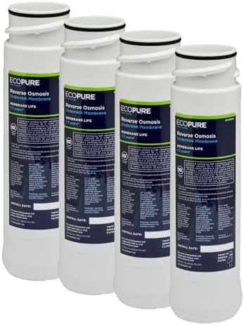 EcoPure ECOROM Reverse Osmosis Under Sink Replacement Water Membrane | NSF Certified | Fits Ecop30 System | 1-3-Year Filter Life, 0.9, White (Pack of 4) by EcoPureWaterSolutions
