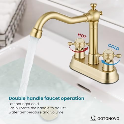 gotonovo 4 Inch Centerset Bathroom Faucet 2 Hole Vintage, Brushed Gold - Image 6