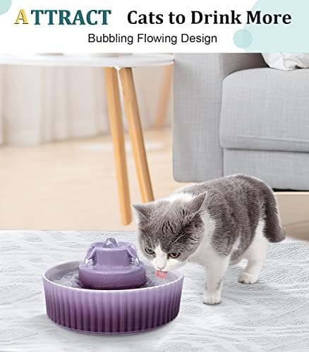 Ceramic Cat Water Fountain, Pet Ceramic Water Fountain, 2.1 L Drinking Fountains Bowl for Cats and Dogs with Replacement Filters and Foam(Purple) - Image 4