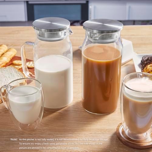 Bivvclaz 1.2 Liter 40 oz Small Glass Pitcher with Lid and Handle, Glass Carafe for Hot/Cold Water, Iced Tea Jug for Coffee, Juice and Homemade Beverage - Image 6