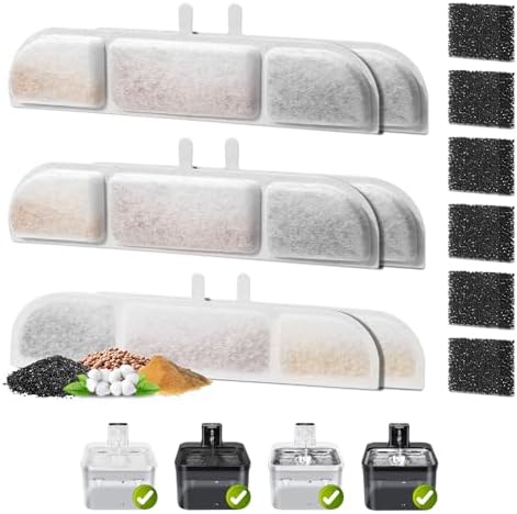 6 Pack Replacement Filters for 84oz/2.5L Fursink Pet Water Fountain, ZEKIRY Cat Water Fountain Filters, Triple Filtration Pet Fountain Filter Replacement(6 Filters & 6 Sponges) by ZEKIRY