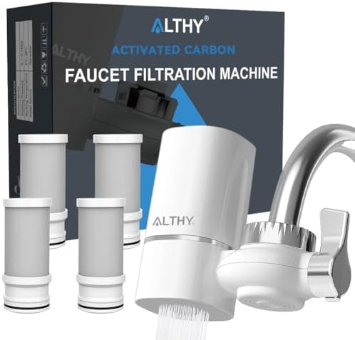 ALTHY Faucet Water Filter, BPA-Free Sink Tap Water Purifier, Certified Reduces Chlorine Heavy Metals & Bad Taste, Only Fits Standard Tap, Includes 1 System & 4 Filter by ALTHY