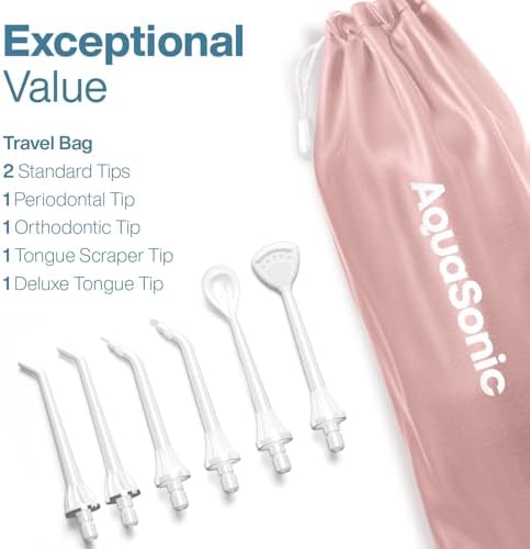 AquaSonic Aqua Flosser PRO - Rechargeable Electric Cordless Water Flosser for Teeth, Gums & Tongue - Waterproof Modern Design, 300ml Large Tank, 3 Modes, 6 Jet Tips, Deluxe Tongue Nozzle - Rose Gold - Image 6