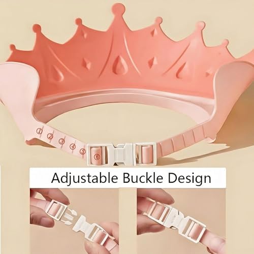 Baby Shower Cap with Bath Rinse Cup, Baby Toddler Hair Washing Shield, Adjustable Silicone Bath Visor for Toddlers, Shower Hat for Kids 1-9 Years, Pink Crown - Image 2