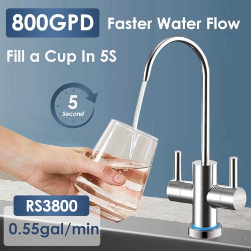 RESMO RS3800 Reverse Osmosis System, 800 GPD Tankless Reverse Osmosis Water Filter,8 Stage RO Water Filtration System, NSF/ANSI FCC Certified,Under Sink RO System, 2:1 Pure to Drain, LED 2 Way Faucet - Image 6