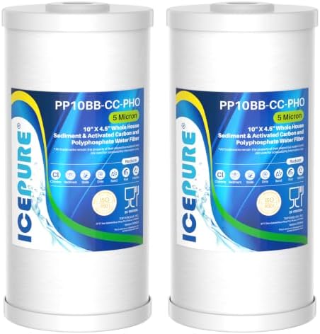 ICEPURE 5 Micron 10" x 4.5" Whole House Sediment Activated Carbon and Anti Scale Water Filter Compatible with GE FXHTC, GXWH40L, Whirlpool WHKF-GD25BB GXWH35F Dupont WFHD13001 RFC-BBSA W50PEHD, 2PACK by ICEPURE