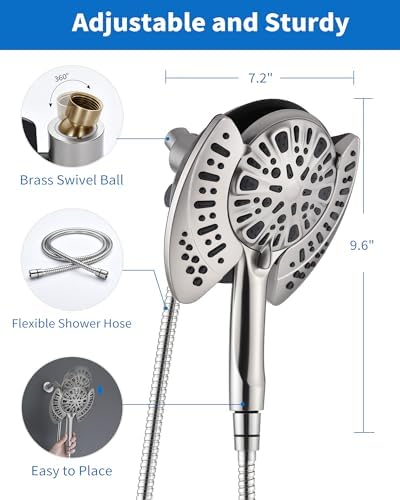 INAVAMZ 2 in 1 Shower Head with Handheld Combo High Pressure Nickel 1.8 GPM - Image 6