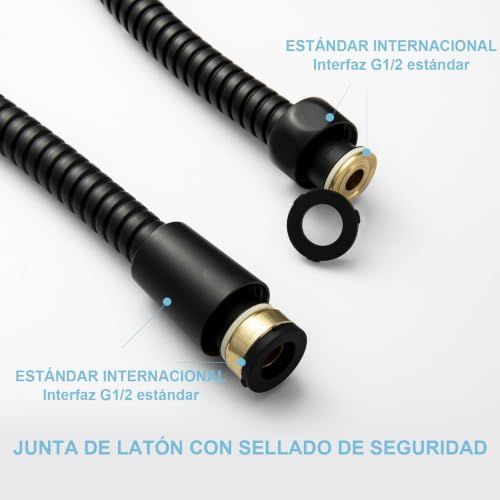 OFFO Shower Hose, Kink Free Stainless Steel Shower Hose Attachment Electroplating Handheld Shower Head Hose Flex Hoses Extension with Brass Insert & Nut for Pet Bathing Cleaning 60 in, Matte Black - Image 4