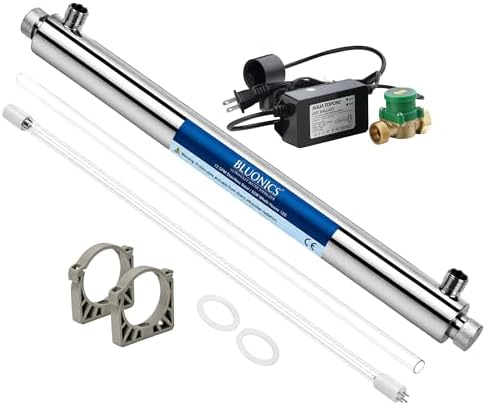 Whole House UV Water Filter System 12 GPM – 55W Stainless Steel UV Light with Flow Switch Ballast – LED Indicator & Alarm – Well & City Water UV Purifier – Bluonics by BLUONICS