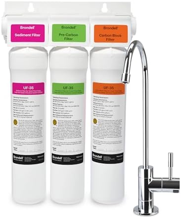 Brondell Coral UC300 Under Sink Water Filtration System – Reduces PFAS, Lead, & Chlorine in Drinking Water, Water Purifier with Designer Chrome Faucet – Quick Change Filter, WQA Gold Seal-Certified by Brondell