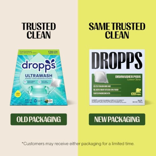 Dropps UltraWash Dishwasher Detergent Pods, Lemon Citrus (120 Ct) - Cuts Grease & Stuck-On Food | Sparkling Dishes & Glasses | Residue-Free | Clean Ingredients | No Pre-Rinse | Plastic Free Packaging - Image 5