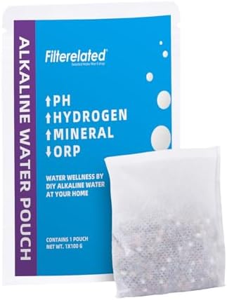 Filterelated Alkaline Water Filter Pouch 100g, Raise pH to 9+, BPA-Free SGS Tested, Portable Water Filter for Home, Camping, Travel, Office, Long-Lasting 420 Liltre / 111 Gallons (1-Pack) by Filterelated