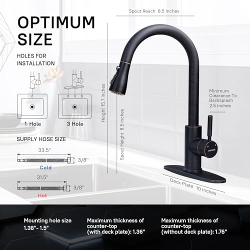 WEWE Kitchen faucets with Pull Down Sprayer, Farmhouse Kitchen Faucet Oil Rubbed Bronze Commercial Modern high arc Stainless Steel Single Handle Single Hole for Utility rv Laundry Sinks - Image 2