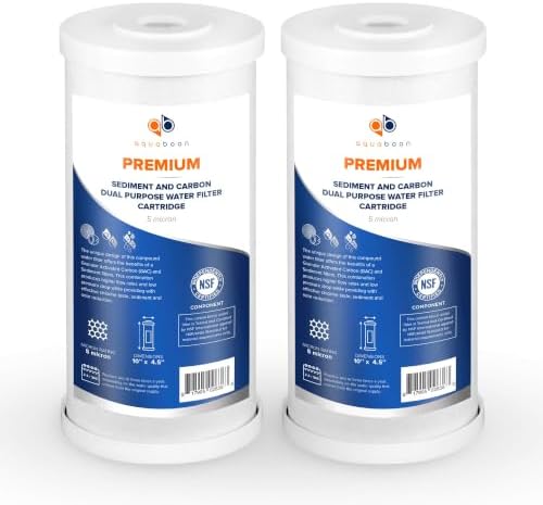 Aquaboon 5 Micron 10 x 4.5 Whole House Water Filter Replacement Cartridge, Superior High-Capacity Whole House Carbon And Sediment Water Filter Compatible With FXHTC, GXWH35F, WHKF-GD25BB (2 Pack) by Aquaboon