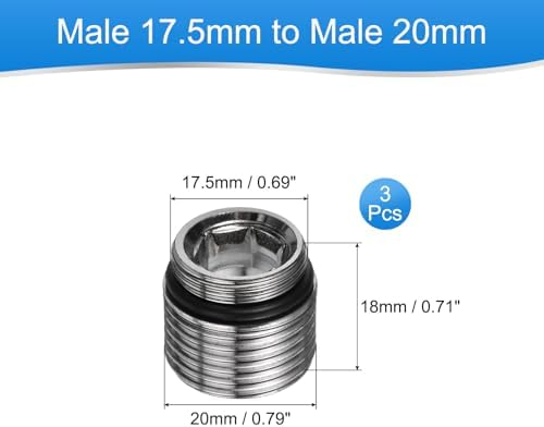 uxcell 3Pcs Faucet Adapter, Male 0.69in to Male 0.79in Kitchen Sink Stainless Steel Tap Aerator Adapter to Connect Garden Hose, Water Filter, Standard Hose Diverter - Image 2