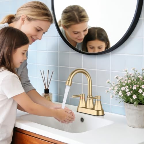 Bathroom Sink Faucet Brushed Gold, 2-Handle 4-inch Centerset Faucet - Image 2