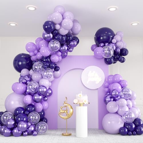 136-Pack Metallic Purple & Lavender Lilac Balloon Garland Kit by ZizasAry
