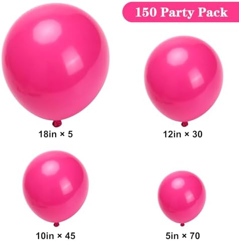 APLANET 150pcs Hot Pink Balloons Different Sizes 18 12 10 5 Inch Latex Magenta Pink Balloon for Valentine's Day Birthday Baby Shower Wedding, Arch Kit Decoration - Image 2