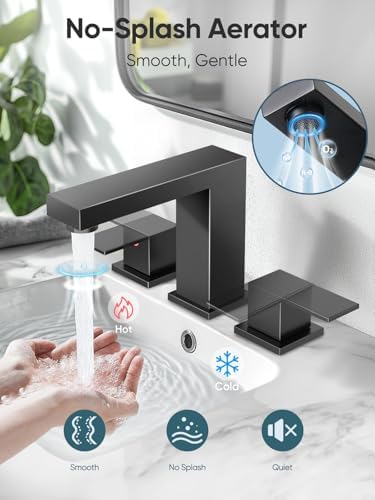 Cobbe Bathroom Faucet 3 Hole, Matte Black Bathroom Sink Faucet Widespread - Image 2