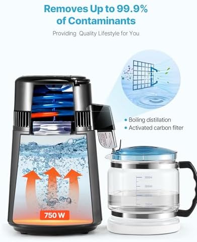 VEVOR Water Distiller, 4L /1.1 Gallon Pure Water Distilled for Home Table Countertop, 750W Distilling Maker with Glass Carafe, Stainless Steel Interior Drinking Machine to Make Clean Waters, Grey - Image 5