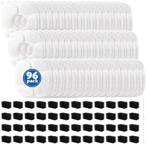 96 Pcs Cat Water Fountain Replacement Filters-48 Pack Cat Fountain Filters with 48 Pack Sponges, Compatible with VEKEN 95oz/2.8L, 67oz/2L, 135oz/4L Pet Drinking Fountain by ASKIZ