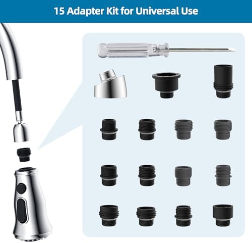 Universal Kitchen Sink Faucet Head, 3 Modes, 15 Adapters, Chrome Finish - Image 2