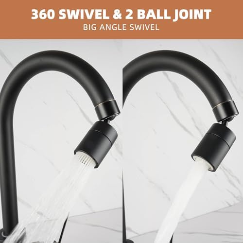 Hibbent Faucet Aerator, 360 Degree Kitchen Sink Faucet Aerator, Dual-function Swivel Big Angle Kitchen Faucet Attachment, Faucet Replacement Part, Matte Black - Image 3