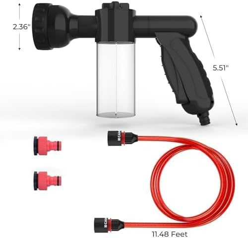 CAMPLUX Pet Washing Hose Attachment with Soap Dispenser, 11.48 FT Hose, 8-in-1 Sprayer Mode for Watering Flowers, Car Wash, Dog and Horse Showering - Image 3